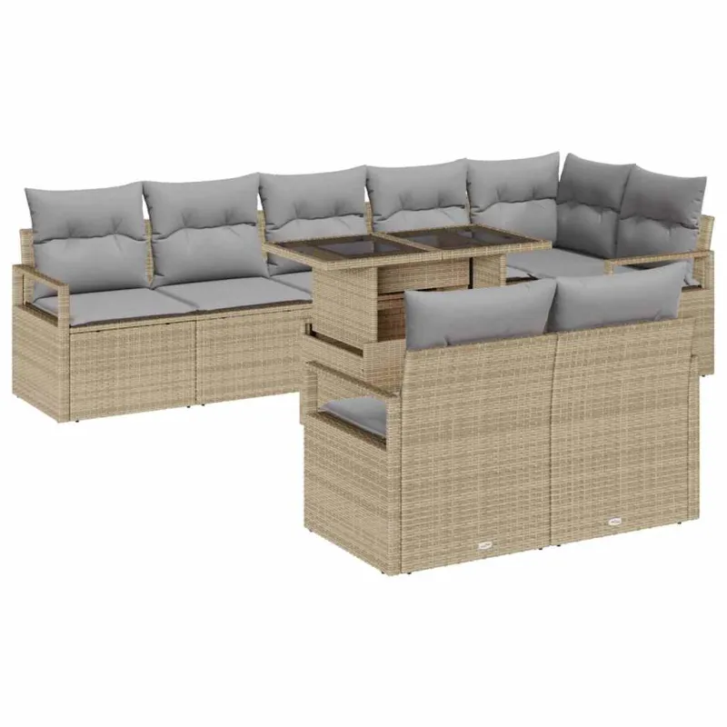 Sodo Sofų Rinkinys 9 pcs smėlio ir šviesiai pilkos spalvos