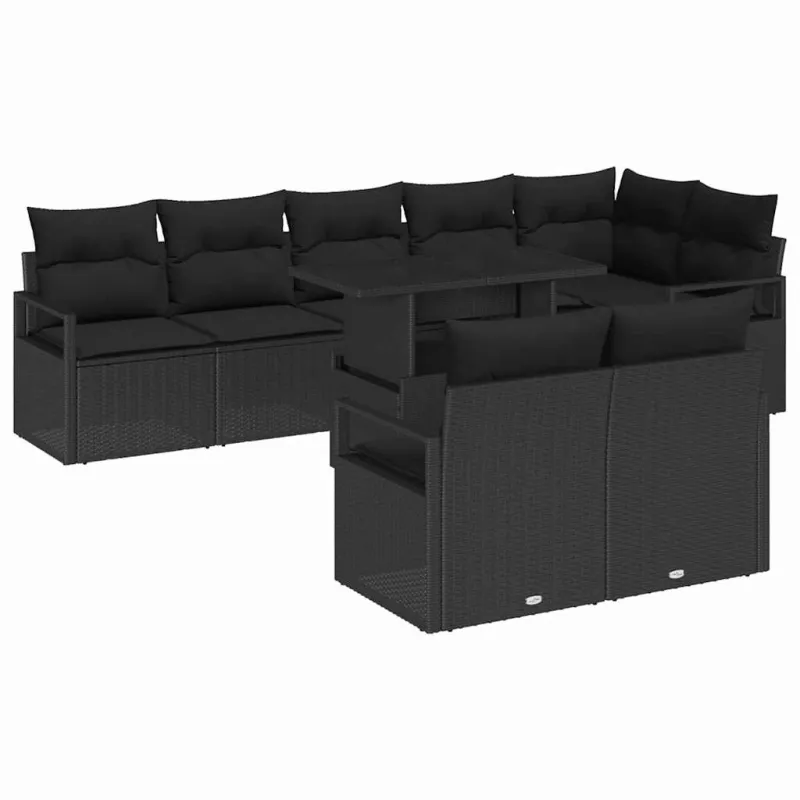 Sodo Sofų Rinkinys 9 pcs 8-Vietų skaičius Juoda poliratanas