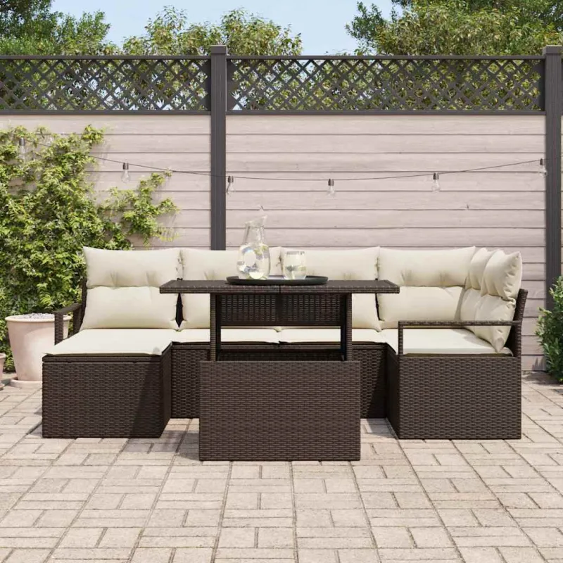 Sodo Sofų Rinkinys su pagalve 7 pcs Ruda ir kreminė