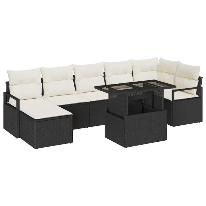 Sodo Sofų Rinkinys su pagalve 8 pcs Juoda ir kreminė