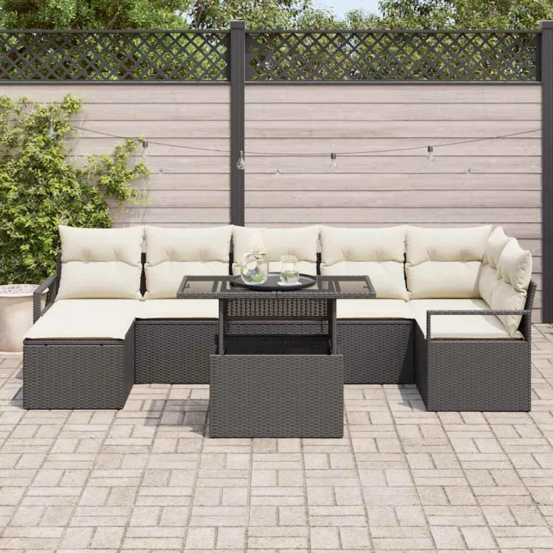 Sodo Sofų Rinkinys su pagalve 8 pcs Juoda ir kreminė