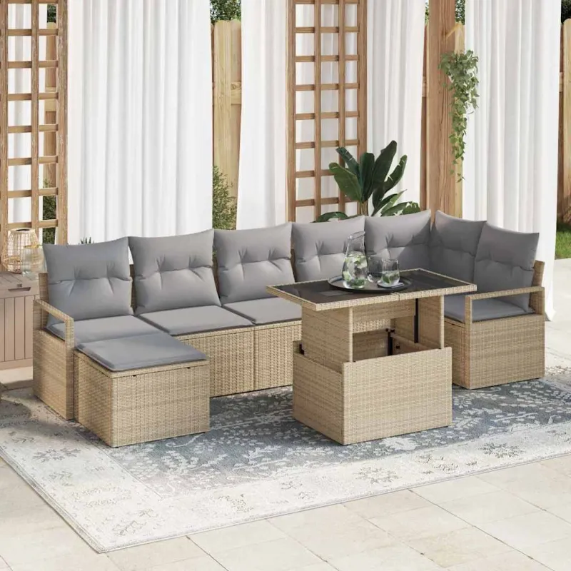 Sodo Sofų Rinkinys 8 pcs smėlio ir šviesiai pilkos spalvos