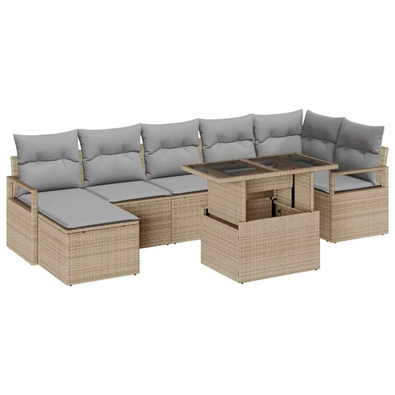 Sodo Sofų Rinkinys 8 pcs smėlio ir šviesiai pilkos spalvos