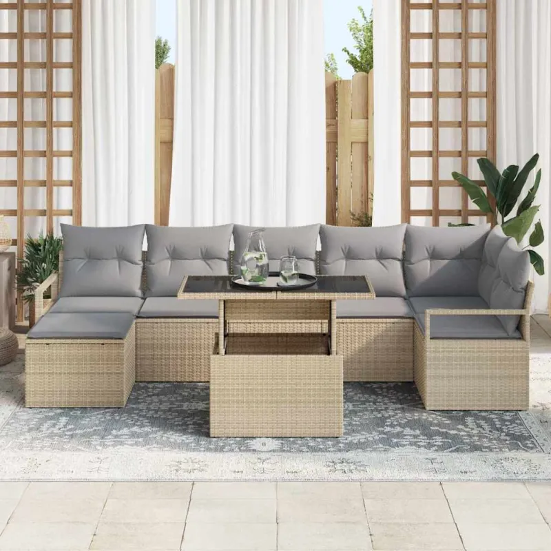 Sodo Sofų Rinkinys 8 pcs smėlio ir šviesiai pilkos spalvos