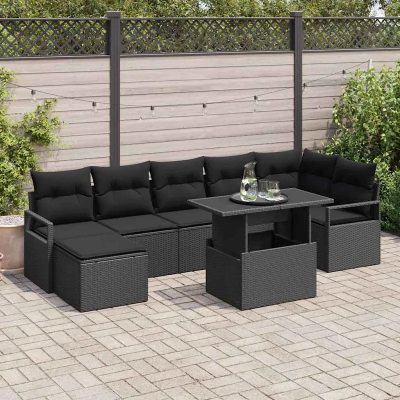 Sodo Sofų Rinkinys su saugykla 8 pcs Juoda poliratanas