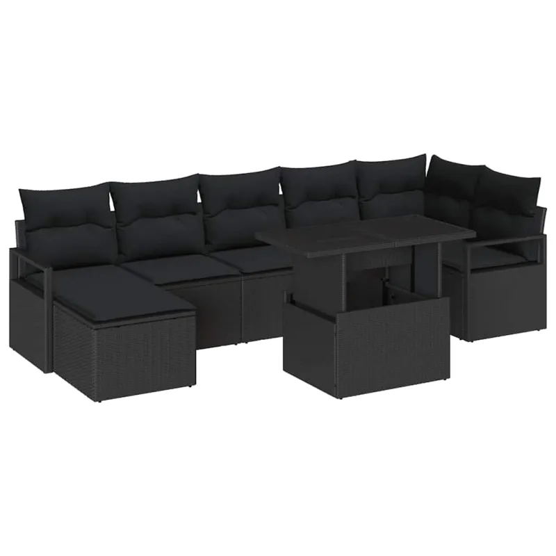 Sodo Sofų Rinkinys su saugykla 8 pcs Juoda poliratanas
