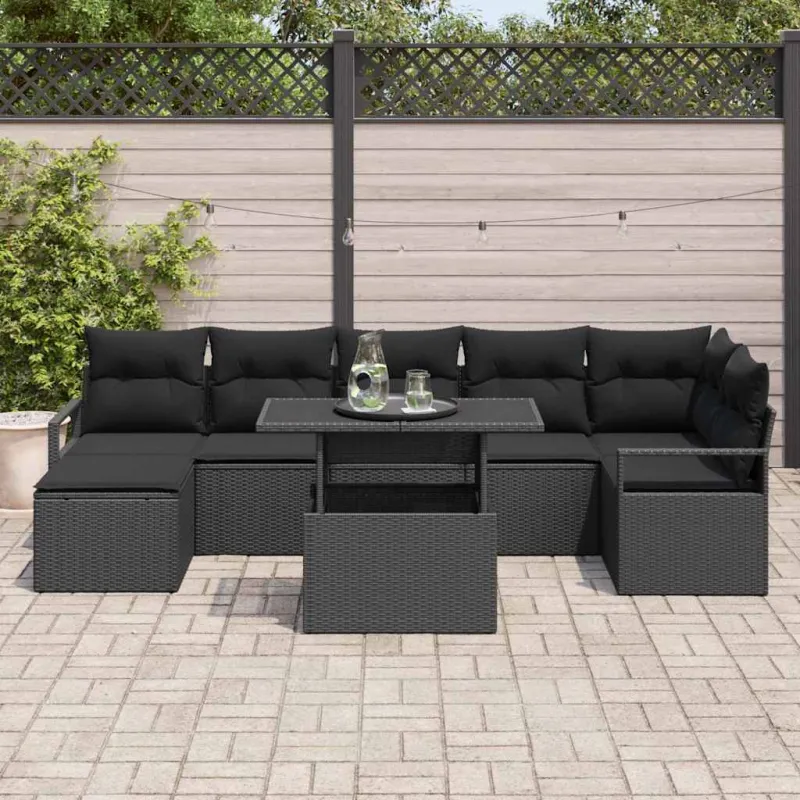 Sodo Sofų Rinkinys su saugykla 8 pcs Juoda poliratanas