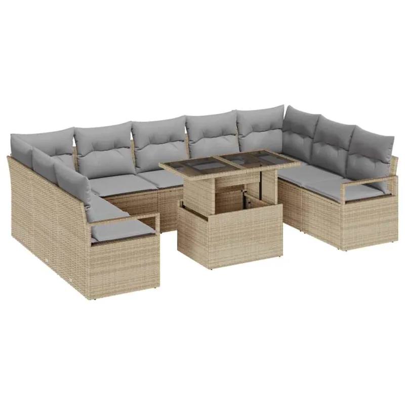 Sodo Sofų Rinkinys 10 pcs smėlio ir šviesiai pilkos spalvos