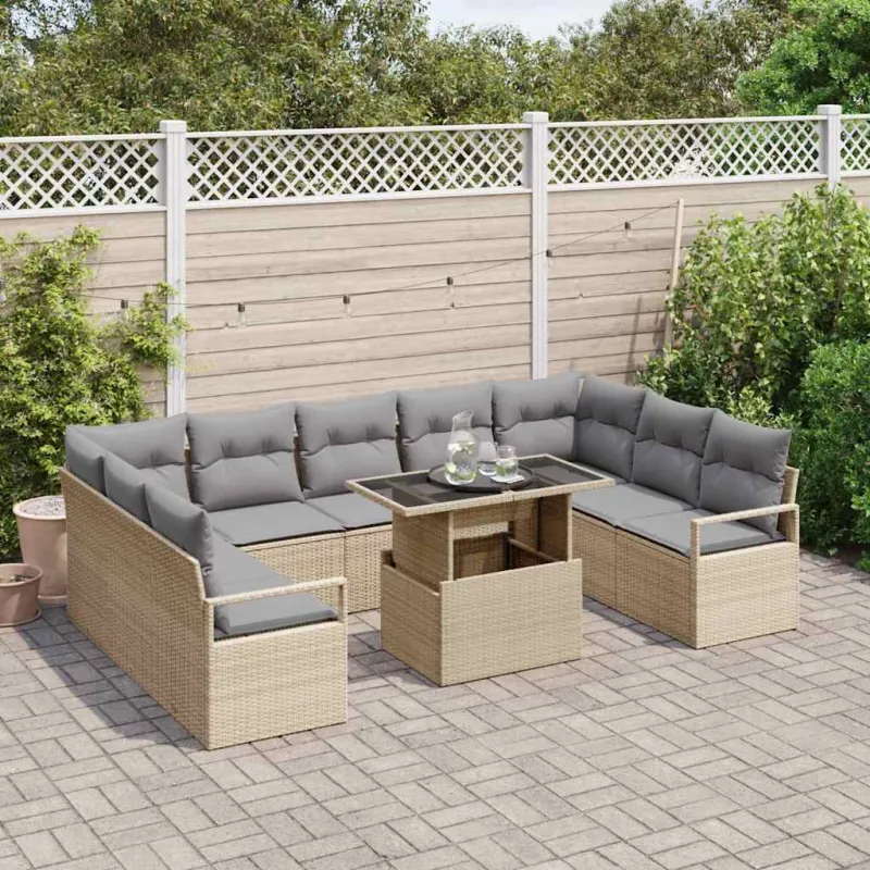 Sodo Sofų Rinkinys 10 pcs smėlio ir šviesiai pilkos spalvos