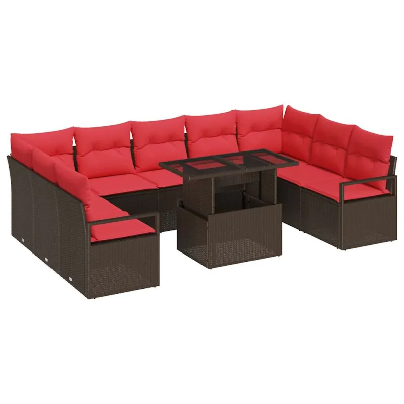 Sodo Sofų Rinkinys 10 pcs Ruda ir raudona Poli ratanas