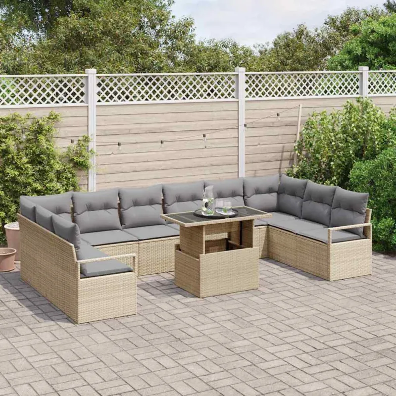 Sodo Sofų Rinkinys 11 pcs Bežinė ir šviesiai pilka poliratanas