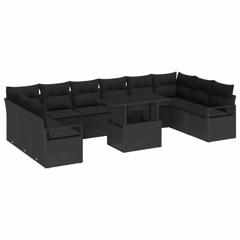 Sodo Sofų Rinkinys su pagalve 11 pcs Juoda poliratanas