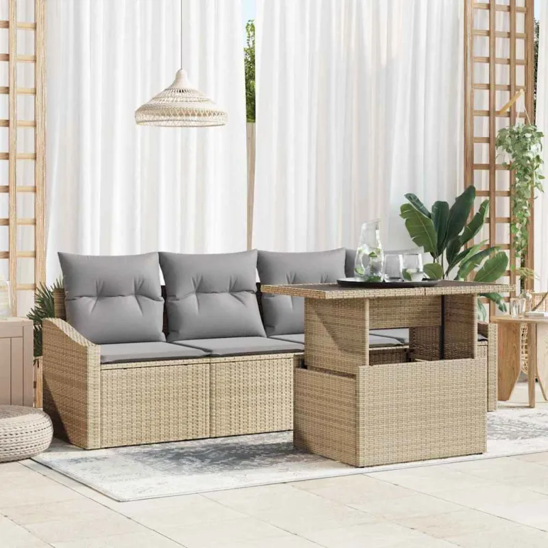 Sodo Sofų Rinkinys 5 pcs smėlio ir šviesiai pilkos spalvos