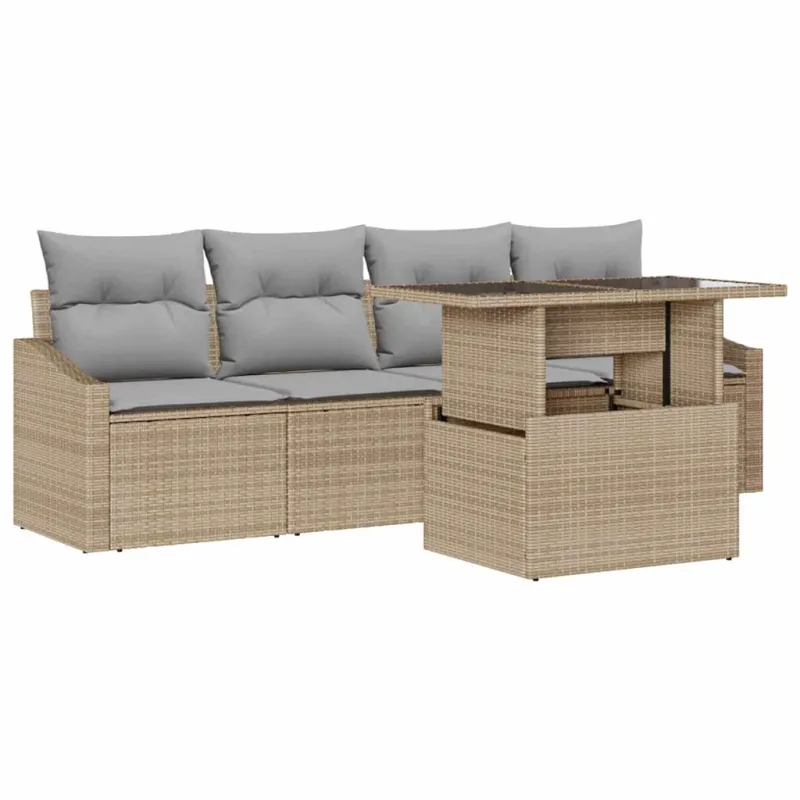 Sodo Sofų Rinkinys 5 pcs smėlio ir šviesiai pilkos spalvos