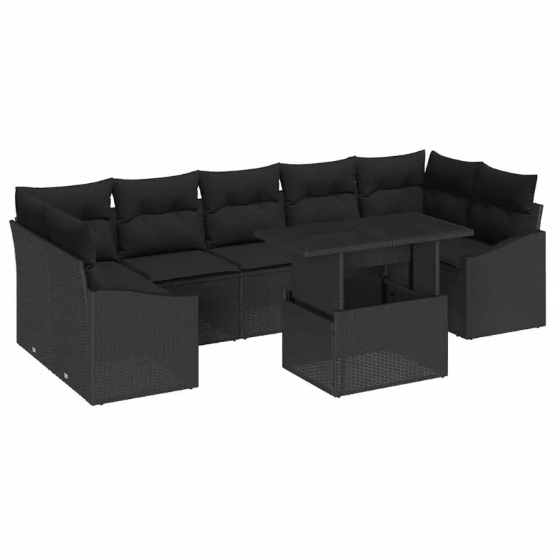 Sodo Sofų Rinkinys su pagalve 8 pcs Juoda poliratanas