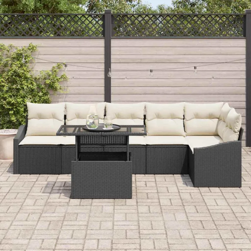 Sodo Sofų Rinkinys su pagalve 7 pcs Juoda ir kreminė