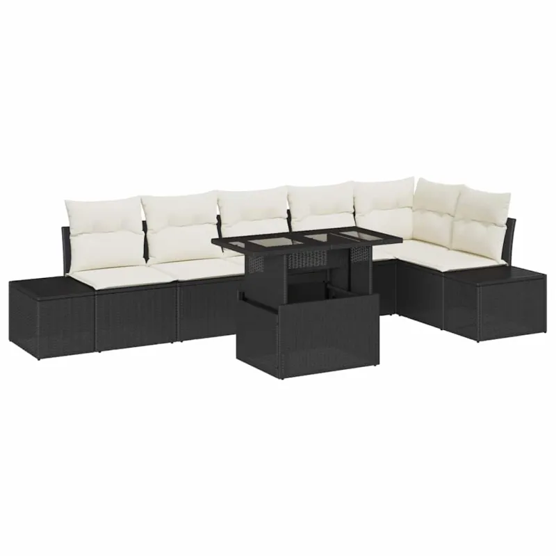 Sodo Sofų Rinkinys su pagalve 7 pcs Juoda ir kreminė