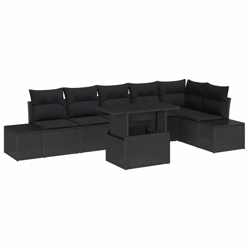 Sodo Sofų Rinkinys su pagalve su saugykla 7 pcs Juoda