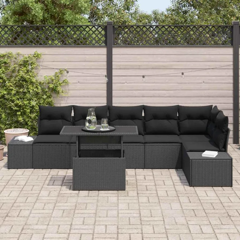Sodo Sofų Rinkinys su pagalve su saugykla 7 pcs Juoda