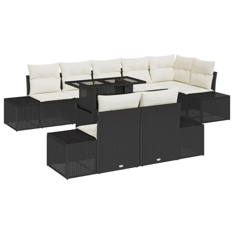 Sodo Sofų Rinkinys su pagalve 9 pcs Juoda ir kreminė