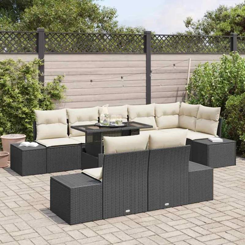 Sodo Sofų Rinkinys su pagalve 9 pcs Juoda ir kreminė