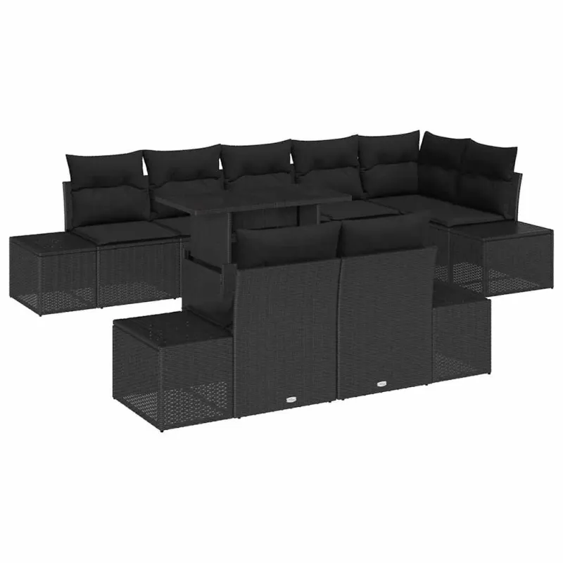 Sodo Sofų Rinkinys su pagalve 9 pcs Juoda poliratanas