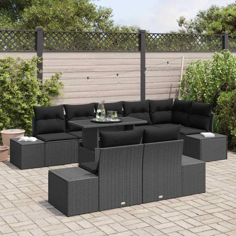Sodo Sofų Rinkinys su pagalve 9 pcs Juoda poliratanas