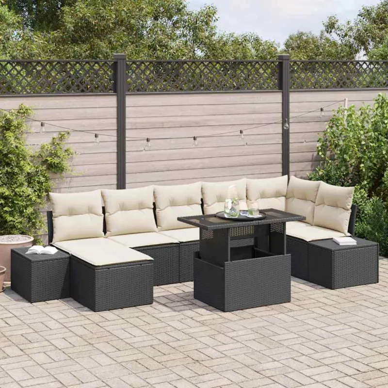 Sodo Sofų Rinkinys su pagalve 8 pcs Juoda ir kreminė