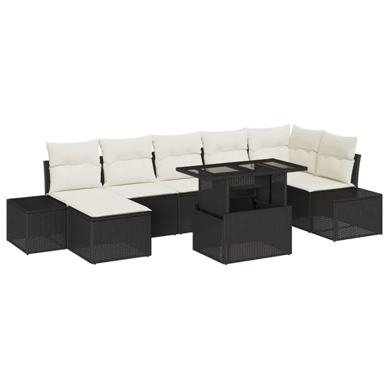 Sodo Sofų Rinkinys su pagalve 8 pcs Juoda ir kreminė