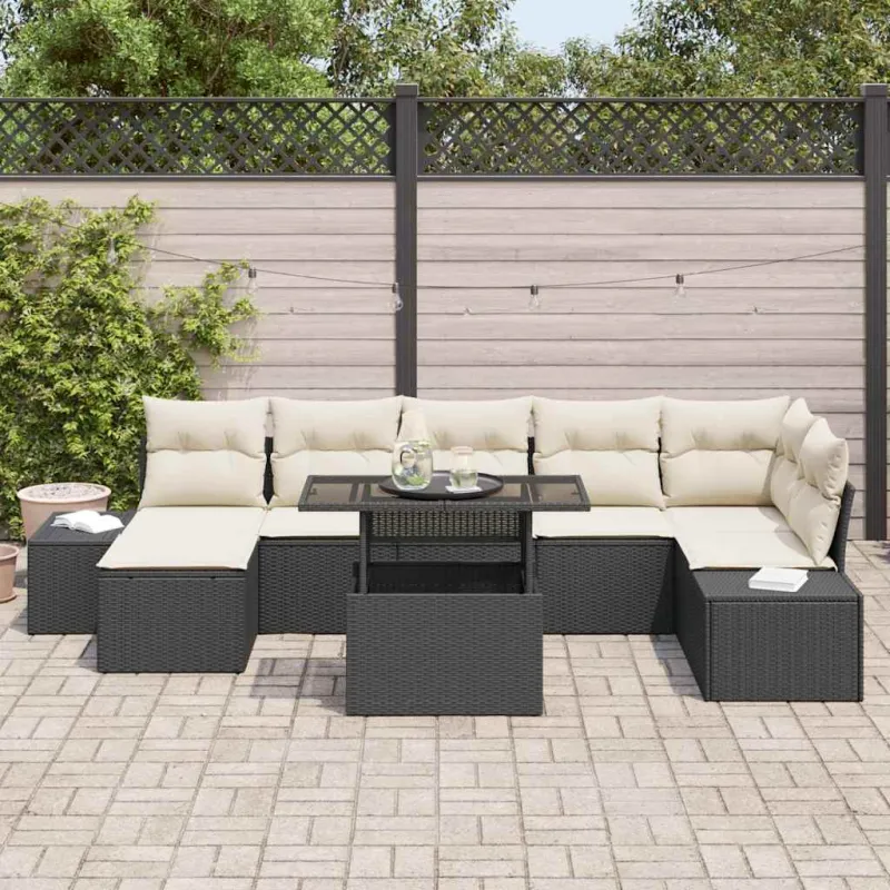 Sodo Sofų Rinkinys su pagalve 8 pcs Juoda ir kreminė