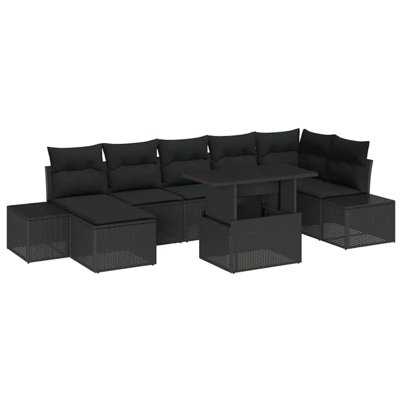 Sodo Sofų Rinkinys su pagalve 8 pcs Juoda