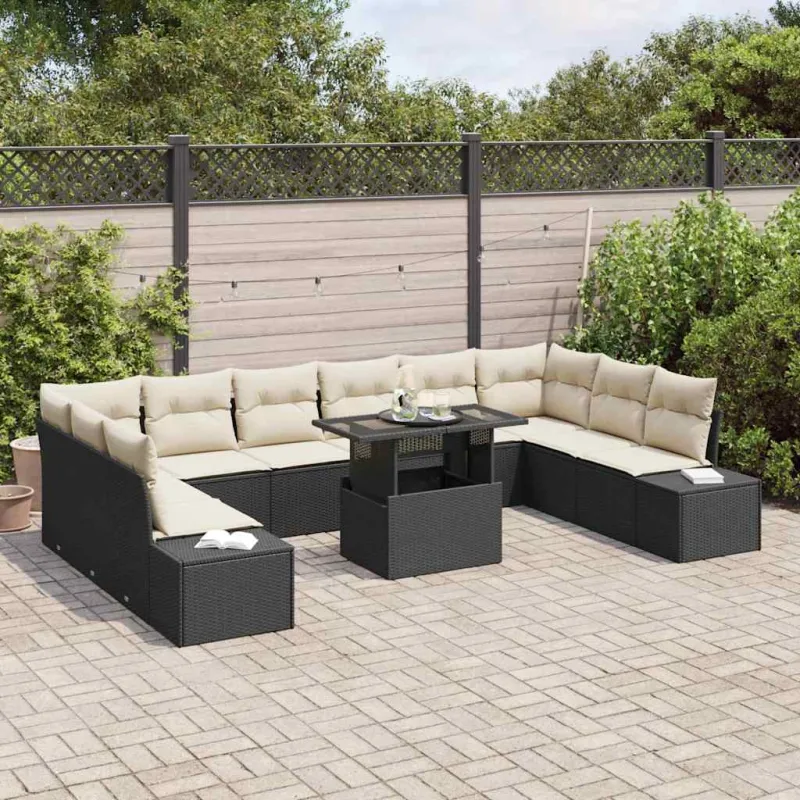 Sodo Sofų Rinkinys su pagalve 11 pcs Juoda ir kreminė