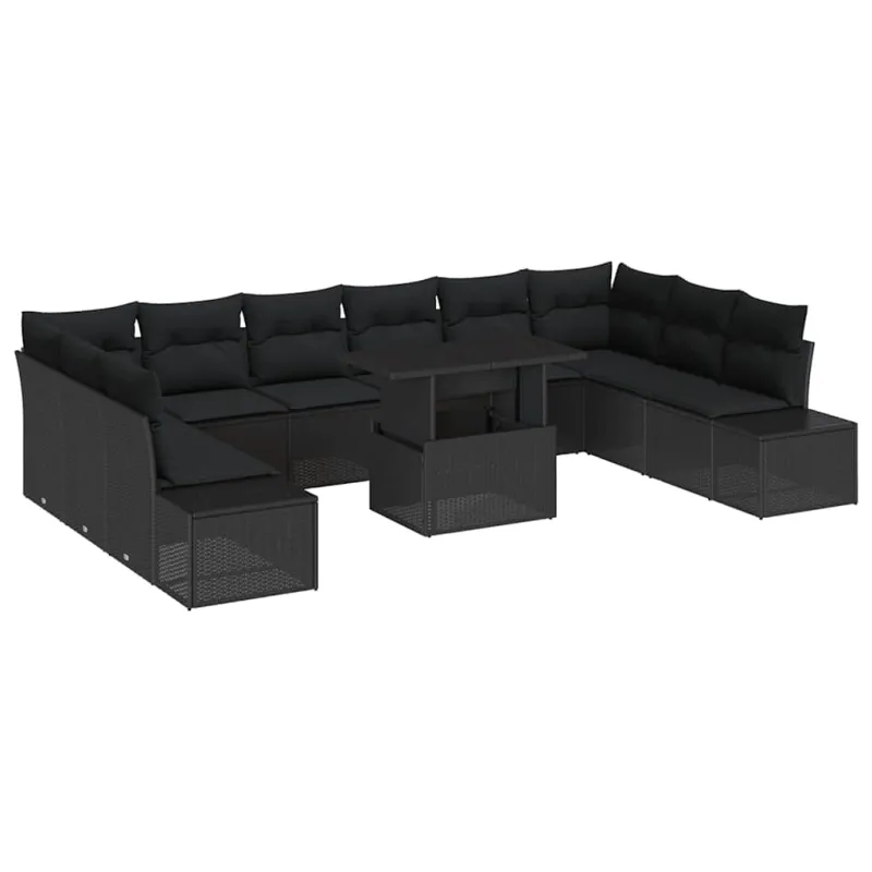 Sodo Sofų Rinkinys su pagalve su saugykla 11 pcs Juoda