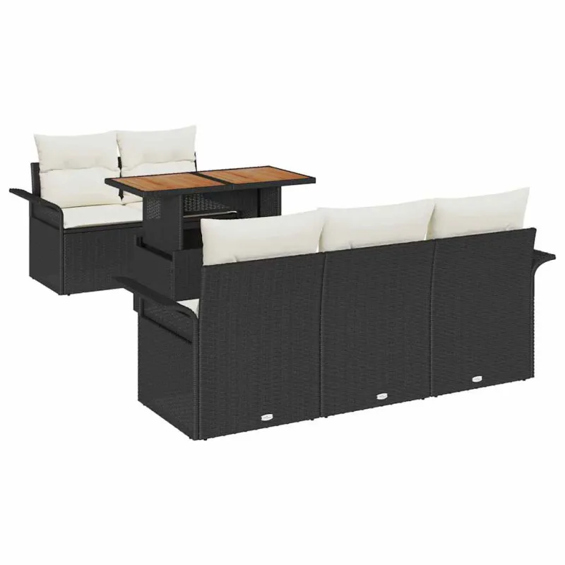 Sodo Sofų Rinkinys 6 pcs Juoda ir kreminė poliratanas
