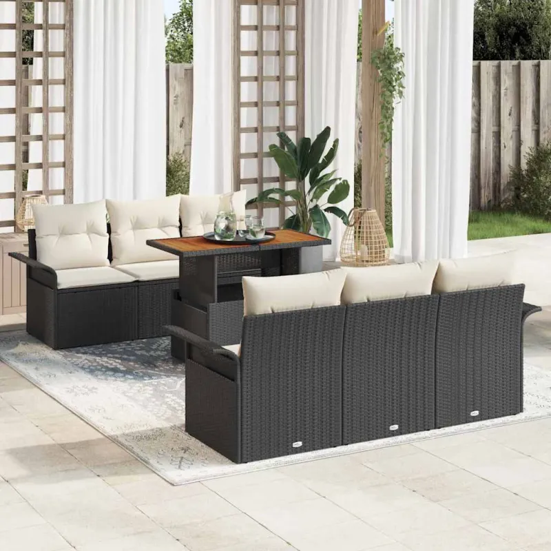 Sodo Sofų Rinkinys su pagalve 7 pcs Juoda ir kreminė