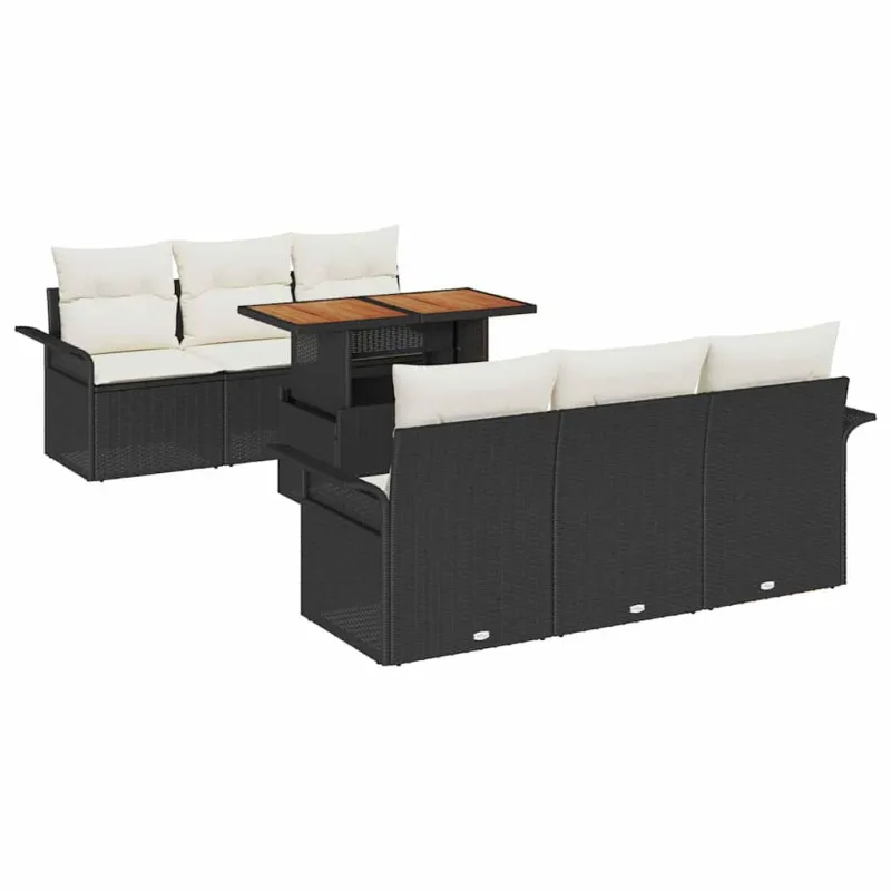 Sodo Sofų Rinkinys su pagalve 7 pcs Juoda ir kreminė