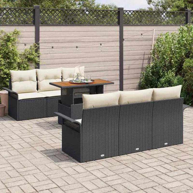 Sodo Sofų Rinkinys su pagalve 7 pcs Juoda ir kreminė