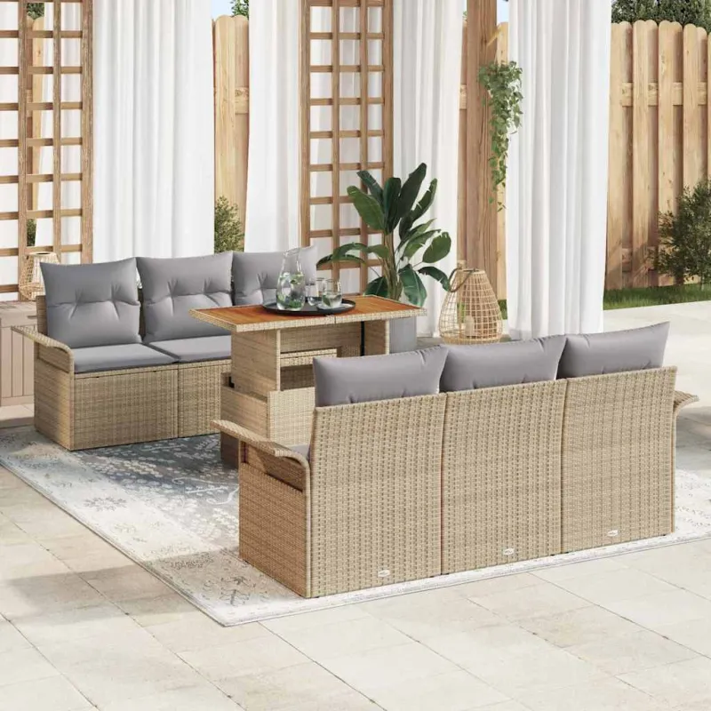 Sodo Sofų Rinkinys 7 pcs smėlio ir šviesiai pilkos spalvos