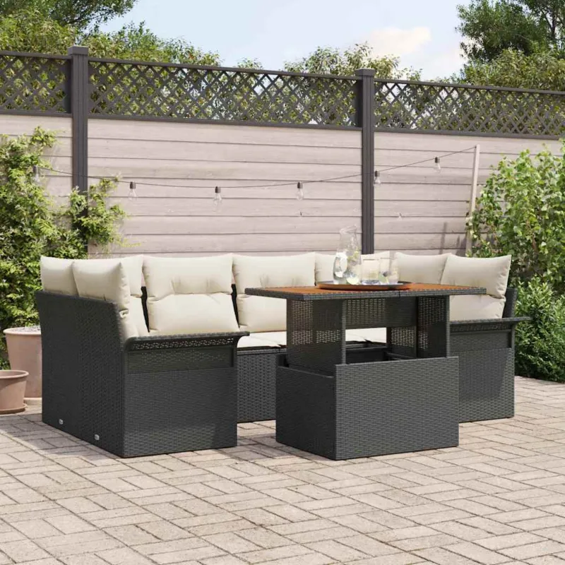 Sodo Sofų Rinkinys su pagalve 7 pcs Juoda ir kreminė