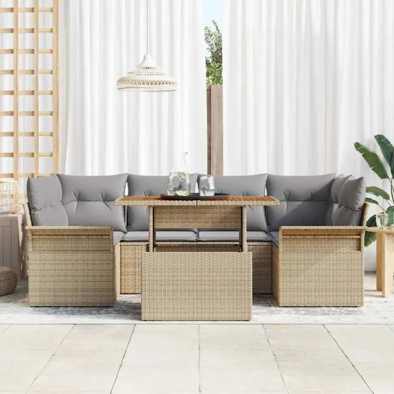 Sodo Sofų Rinkinys 7 pcs smėlio ir šviesiai pilkos spalvos