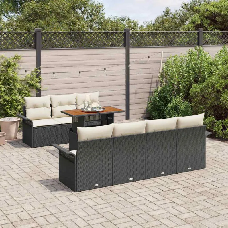 Sodo Sofų Rinkinys su pagalve 8 pcs Juoda ir kreminė