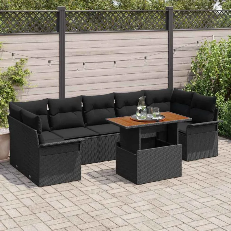 Sodo Sofų Rinkinys su pagalve 8 pcs Juoda