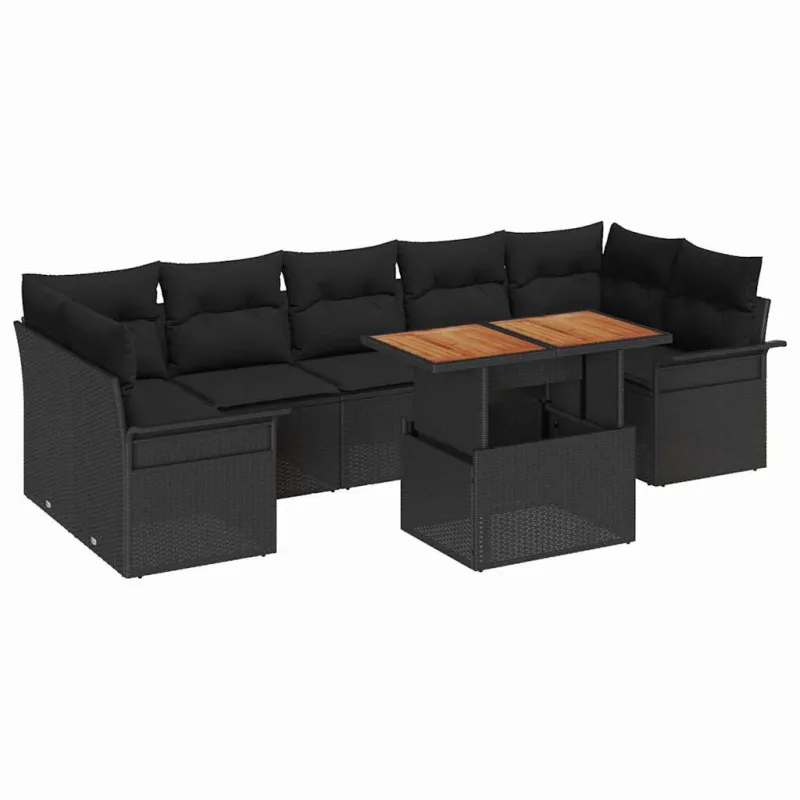 Sodo Sofų Rinkinys su pagalve 8 pcs Juoda