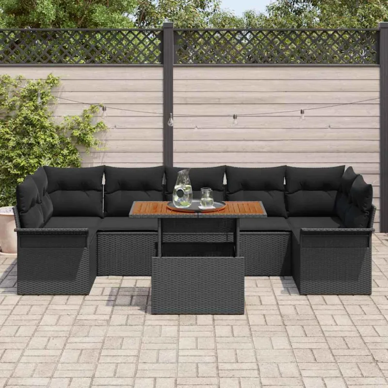Sodo Sofų Rinkinys su pagalve 8 pcs Juoda