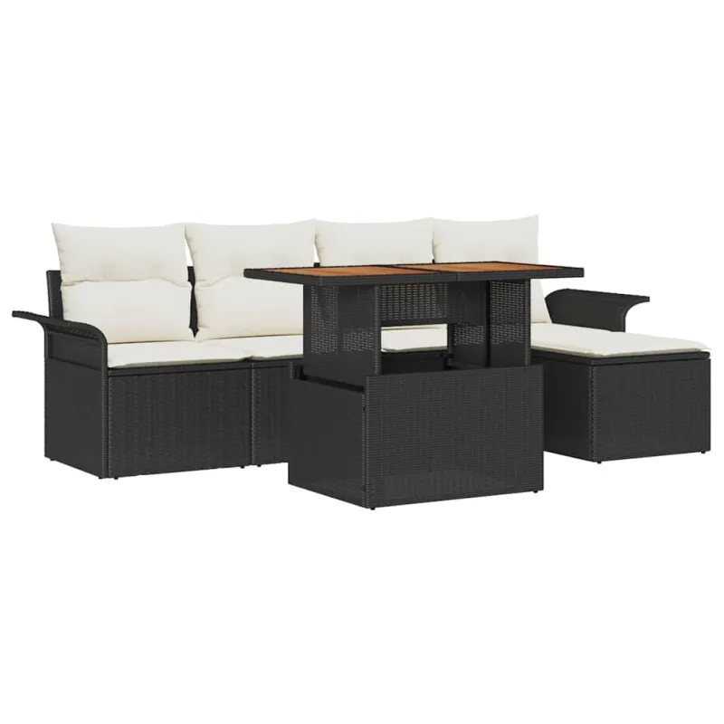 Sodo Sofų Rinkinys su pagalve 6 pcs Juoda ir kreminė