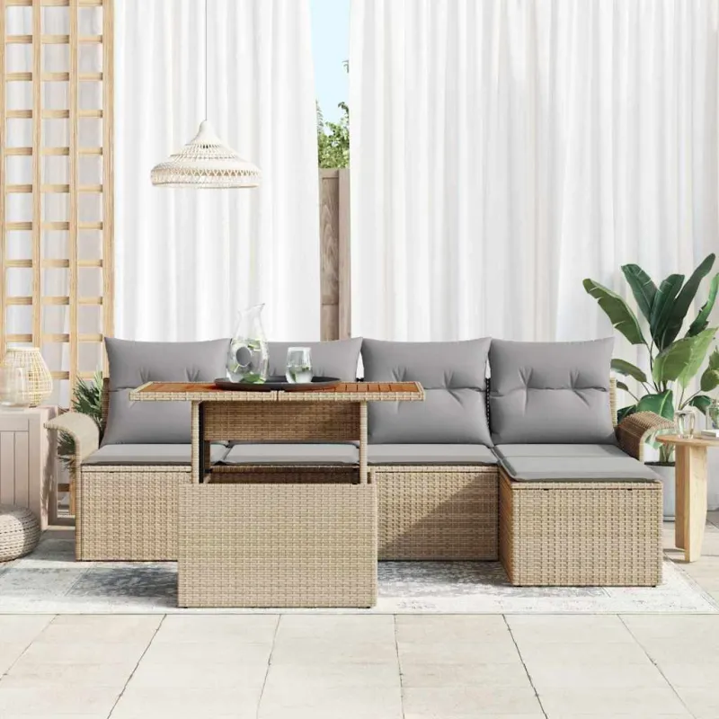 Sodo Sofų Rinkinys 6 pcs smėlio ir šviesiai pilkos spalvos