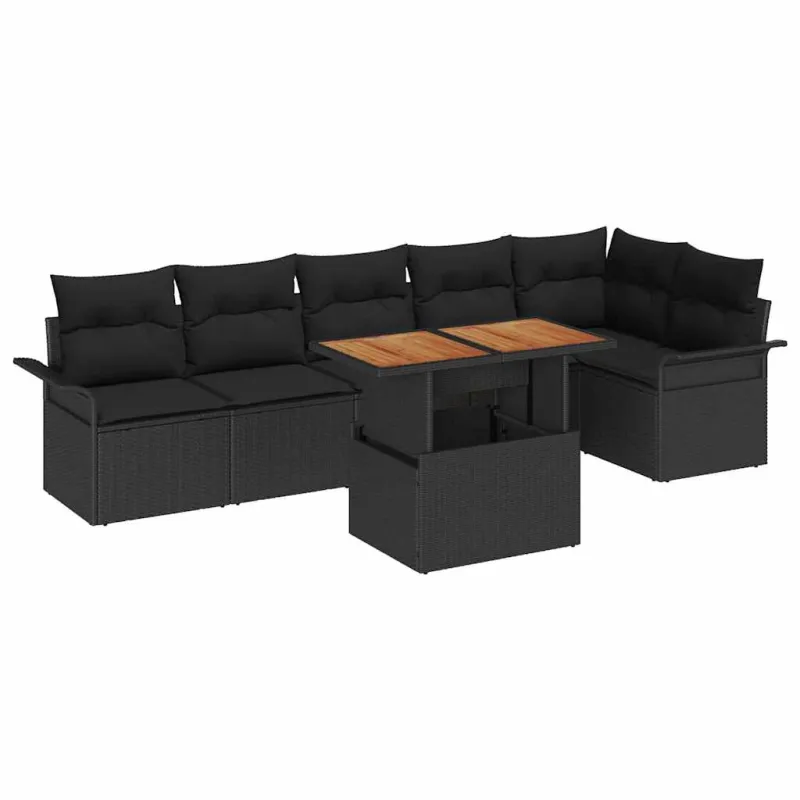 Sodo Sofų Rinkinys su pagalve 7 pcs Juoda poliratanas
