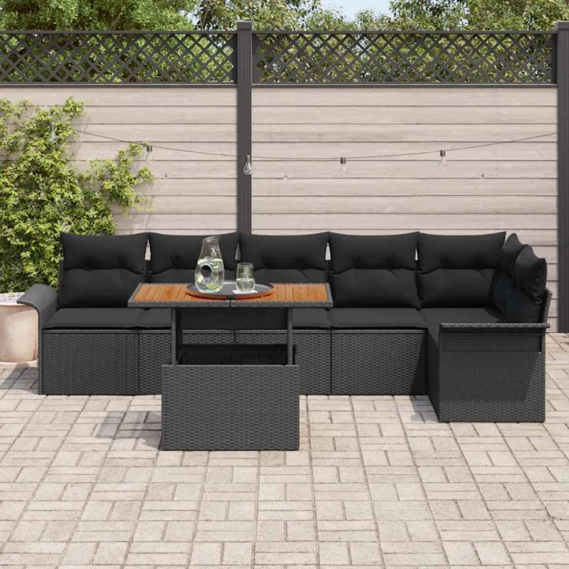 Sodo Sofų Rinkinys su pagalve 7 pcs Juoda poliratanas