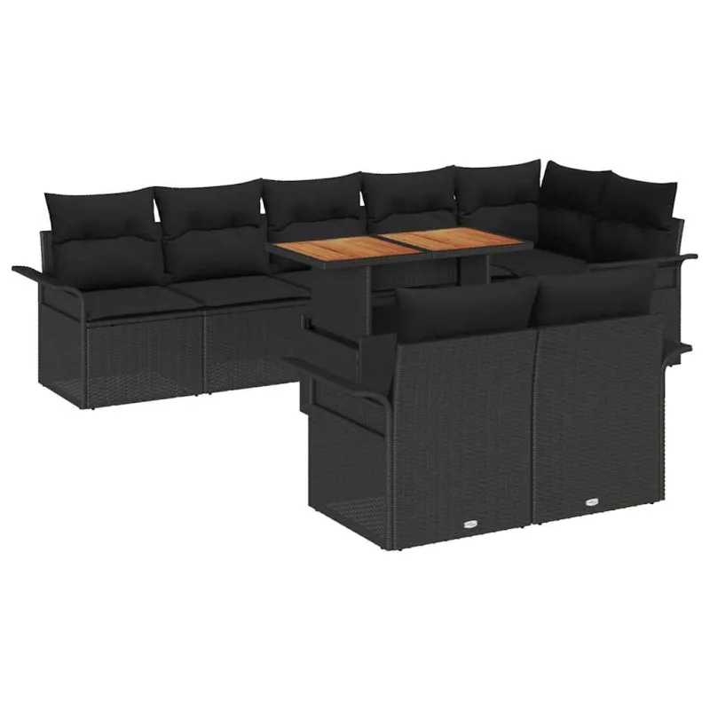 Sodo Sofų Rinkinys su pagalve 9 pcs Juoda poliratanas