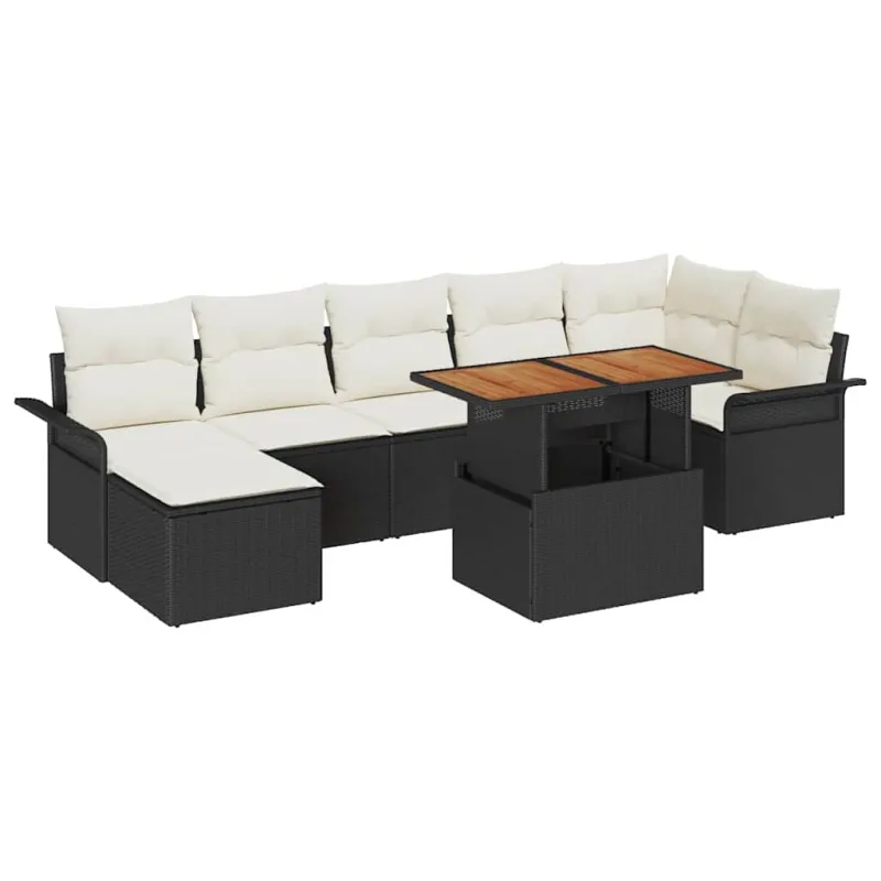 Sodo Sofų Rinkinys 8 pcs Juoda ir kreminė poliratanas